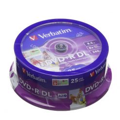 Verbatim 43667 8x DVD+R Dual Layer 8.5GB Printable (Spindle Pack of 25)