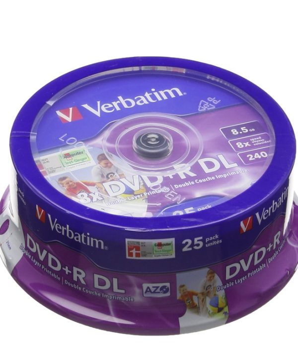 Verbatim 43667 8x DVD+R Dual Layer 8.5GB Printable (Spindle Pack of 25)