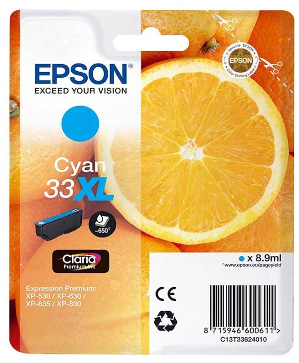 Epson 33XL Cyan Ink Cartridge C13T33624012