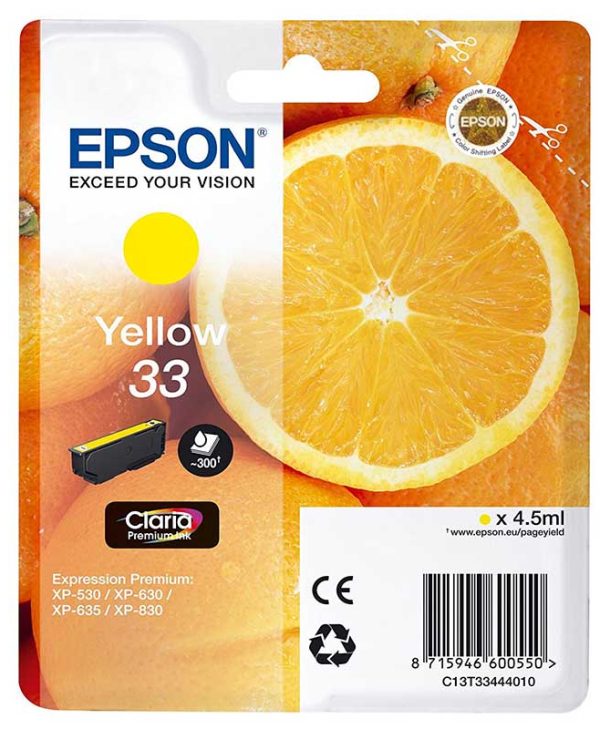 Epson 33 Yellow Ink Cartridge C13T33444012