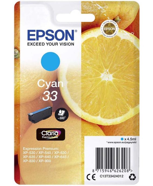 Epson 33 Cyan Ink Cartridge C13T33424012