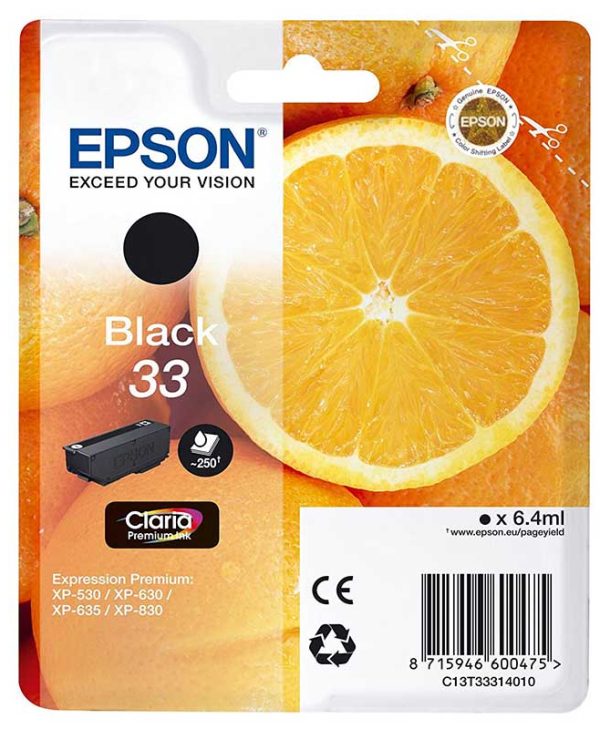 Epson 33 Black Ink Cartridge C13T33314012