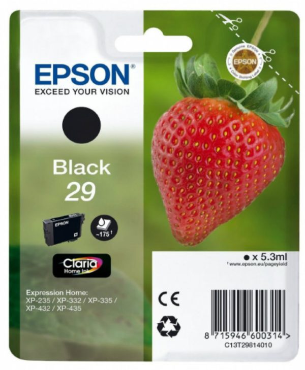 EpsonT 29 5.3ml Black Ink C13T29814012