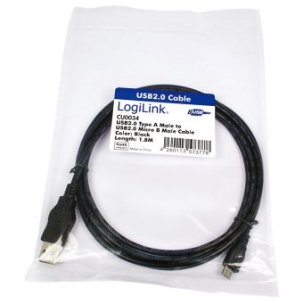 LogiLink Cable USB 2.0 A Male – USB Micro Male 1.8m Black CU0034 - Image 2