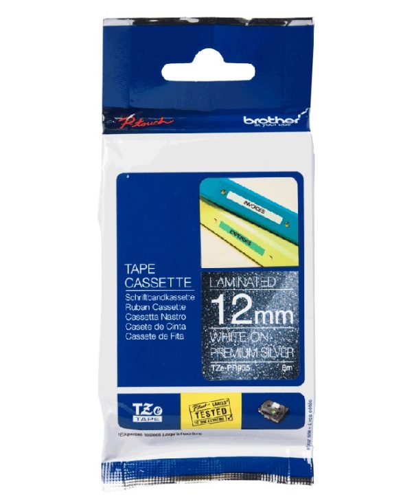Brother Labelling Tape Cassette White on Premium Silver 12mmx8m TZe-PR935