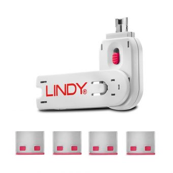 Lindy USB Port Blocker 1xKey + 4xBlocks Pink 40450