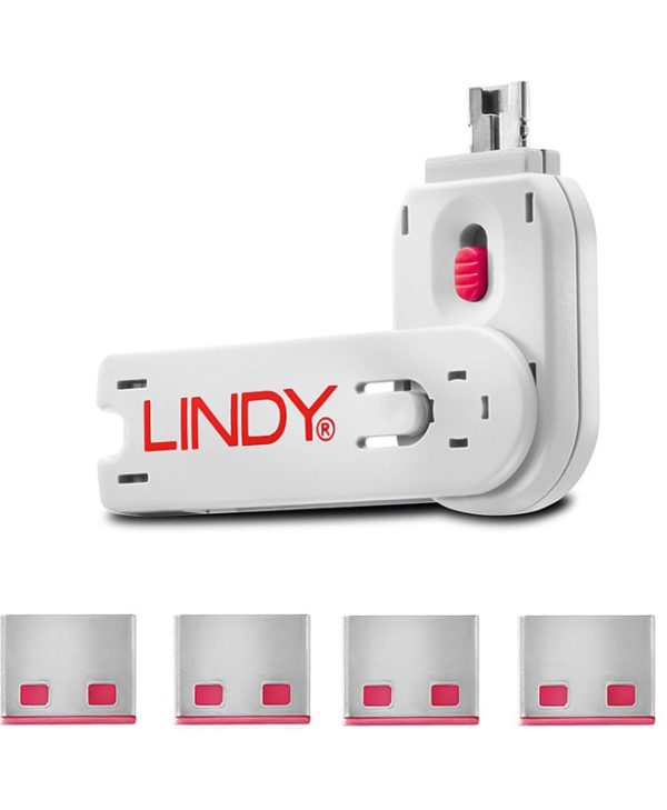Lindy USB Port Blocker 1xKey + 4xBlocks Pink 40450