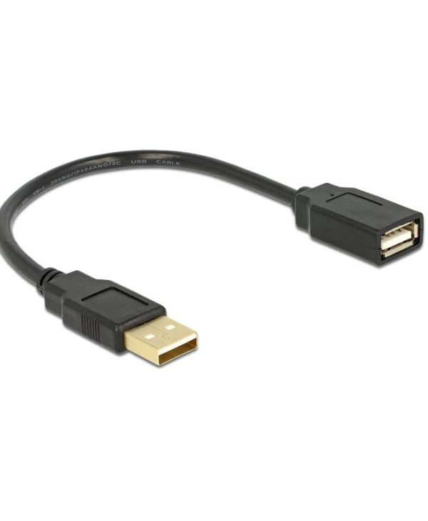 Delock Extension Cable USB-A 2.0 Male to USB-A 2.0 Female 0.15m Black 82457