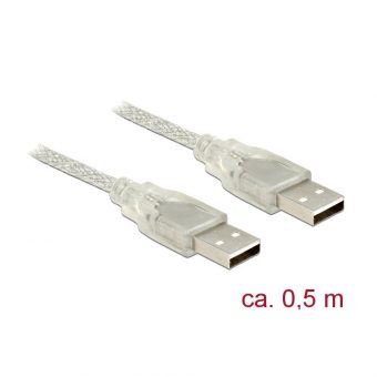 Delock Cable USB-A 2.0 Male to USB-A 2.0 Male 0.5m Transparent 83886
