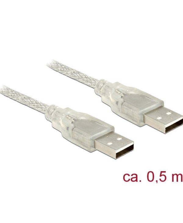 Delock Cable USB-A 2.0 Male to USB-A 2.0 Male 0.5m Transparent 83886