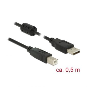 Delock Cable USB-A 2.0 Male to USB-B 2.0 Male 0.5m Black 84894