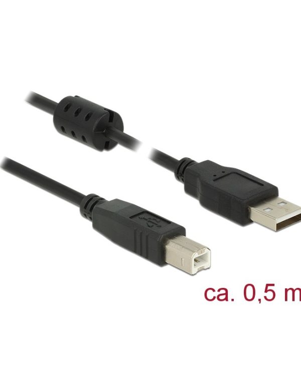 Delock Cable USB-A 2.0 Male to USB-B 2.0 Male 0.5m Black 84894