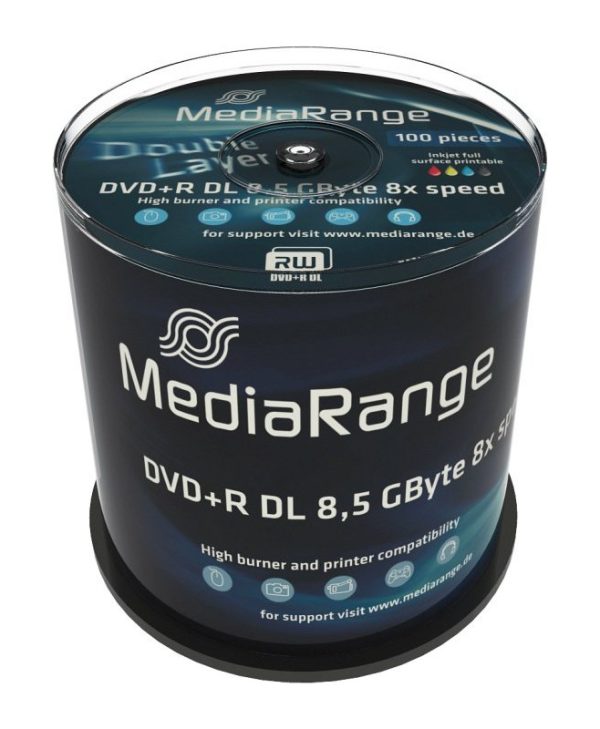 MediaRange DVD+R Double Layer Printable 8.5GB 8x 100 Pack Cake MR471