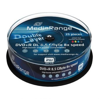 MediaRange DVD+R Double Layer Printable 8.5GB 8x 25 Pack Cake MR474