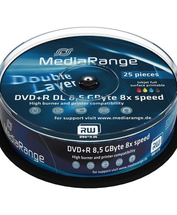 MediaRange DVD+R Double Layer Printable 8.5GB 8x 25 Pack Cake MR474