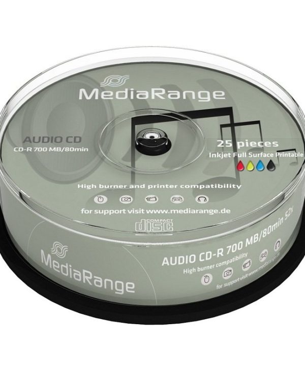 MediaRange Audio CD-R White Printable 700MB 12x 25 Pack Cake MR224