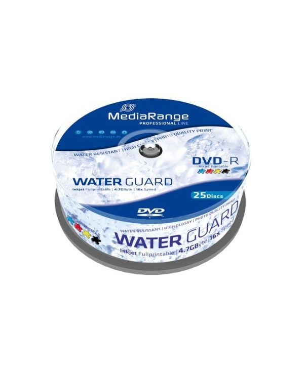 MediaRange DVD-R Waterproof Printable 4.7GB 16x 25 Pack Cake MRPL512