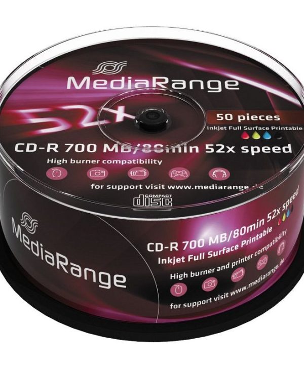 MediaRange CD-R Printable 700MB 52x 50 Pack Cake MR208