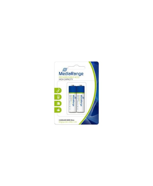 MediaRange High Capacity Rechargeable NiMH Accus Battery Mignon AA HR6 1.2V 2Pack MRBAT123