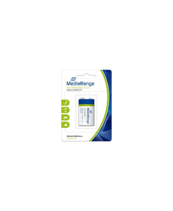 MediaRange High Capacity Rechargeable NiMH Accu Battery E-Block 6HR61/HR22 9V MRBAT124
