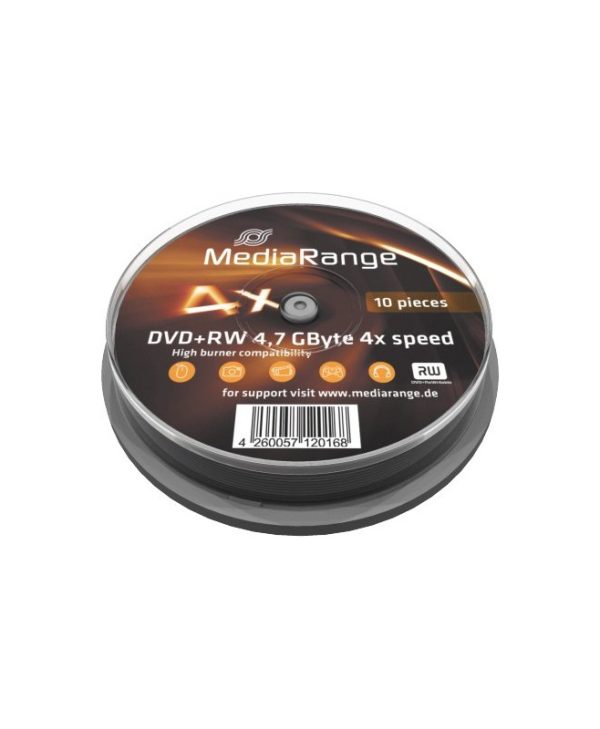 MediaRange DVD+RW Rewritable 4.7GB 4x 10 Pack Cake MR451