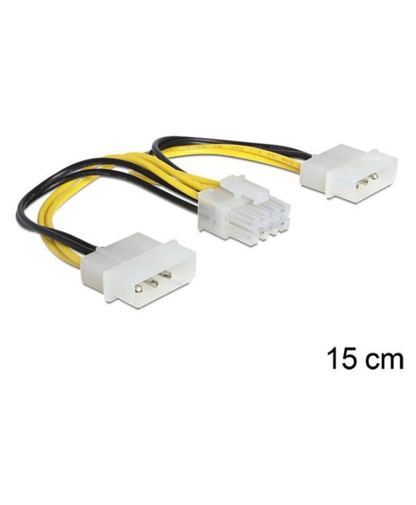 Delock Power Cable 2 x 4Pin Molex Male to 8 Pin EPS Male 15cm 83410