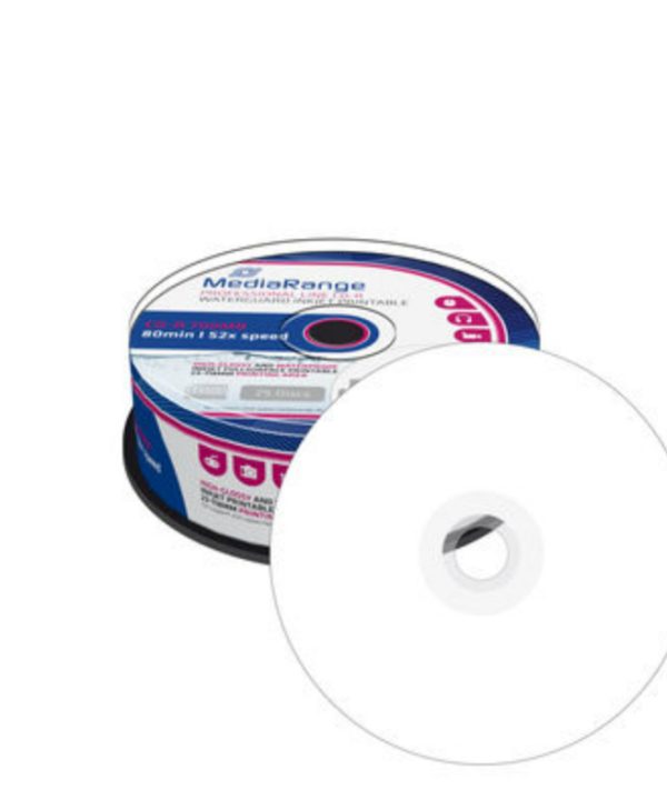 MediaRange CD-R Waterproof Printable 700MB 52x 25 Pack Cake MRPL512