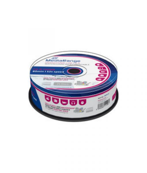 MediaRange CD-R Waterproof Printable 700MB 52x 25 Pack Cake MRPL512_1