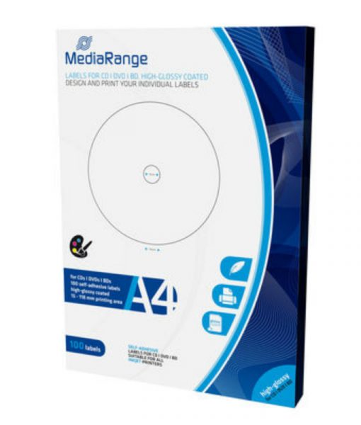 MediaRange Labels for CDDVDBD 15-118mm High Glossy 100 Pack MRINK132