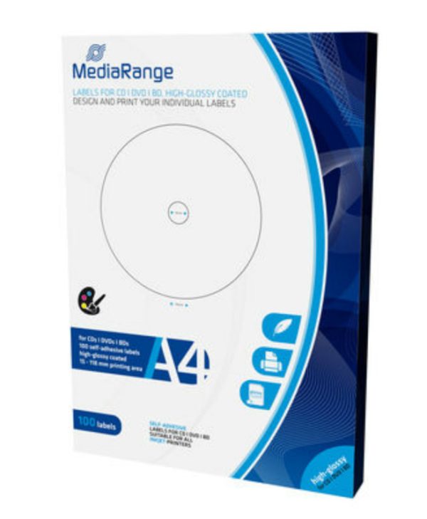 MediaRange Labels for CD/DVD/BD 15-118mm High Glossy 100 Pack  MRINK132