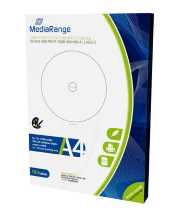 MediaRange Labels for CD/DVD/BD 15-118mm Matte Coated 100 Pack  MRINK130