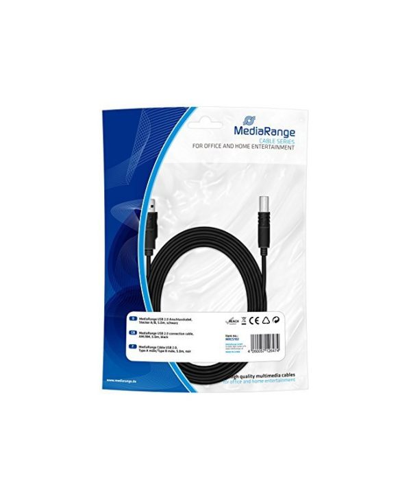 MediaRange Cable USB 2.0 A Male - USB 2.0 B Male 5m Black MRCS102