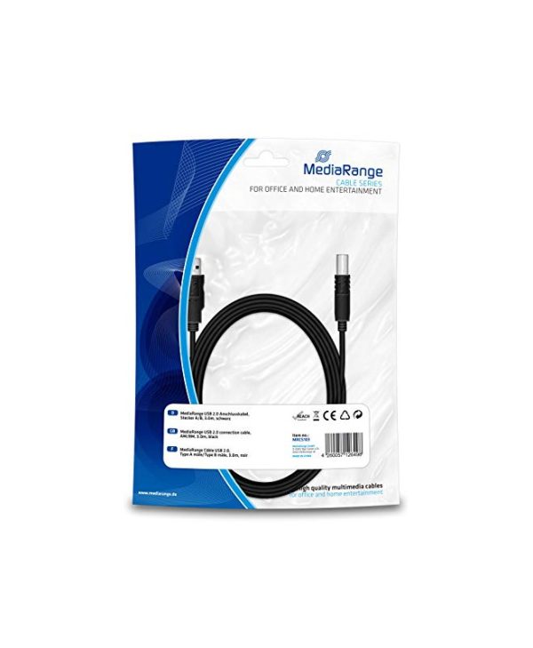 MediaRange Cable USB 2.0 A Male - USB 2.0 B Male 3m Black MRCS103