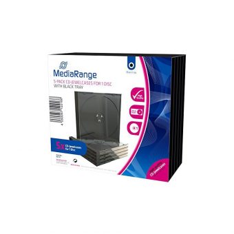 MediaRange CD Jewelcase for 1 Disc 10.4mm Black Tray 5Pack BOX31