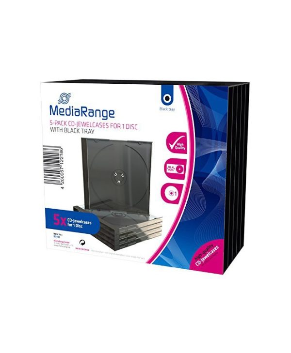 MediaRange CD Jewelcase for 1 Disc 10.4mm Black Tray 5Pack BOX31
