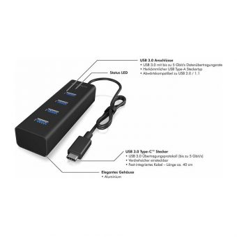RaidSonic Icy Box IB-HUB1409-C3 USB 3.0 Type-C 4-Port USB 3.0 Hub Black - Image 6