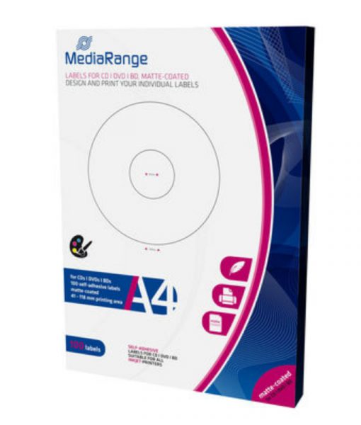 MediaRange Matte Labels for 41-118mm CDDVDBD 100 Pack MRINK131