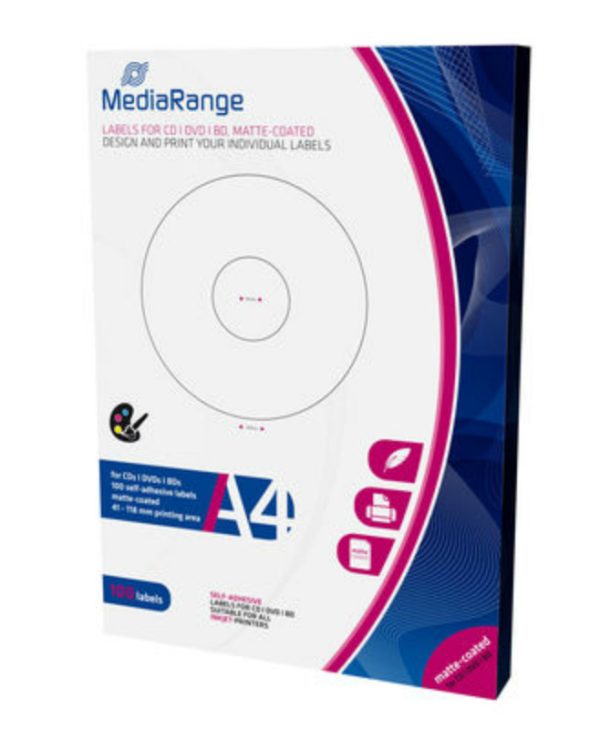 MediaRange Matte Labels for 41-118mm CD/DVD/BD 100 Pack MRINK131