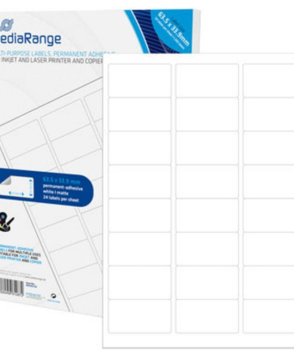 MediaRange Multi-Purpose Labels 63.5x33.9mm Permanent Adhesive White 1200 Pack MRINK150