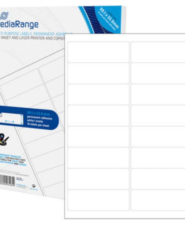 MediaRange Multi-Purpose Labels 99.1x33.9mm Permanent Adhesive White 800 Pack MRINK147