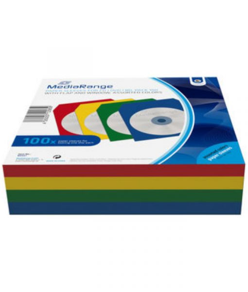 MediaRange Paper Sleeves for 1 Disc Assorted Colors 100Pack BOX67