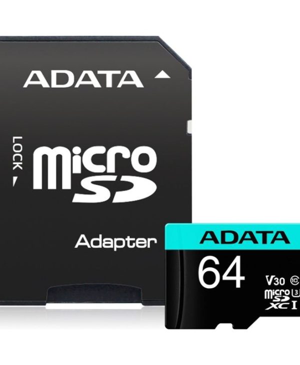 ADATA MicroSDXC 64GB UHS-I U3 + SD Adapter AUSDX64GUI3V30SA2-RA1