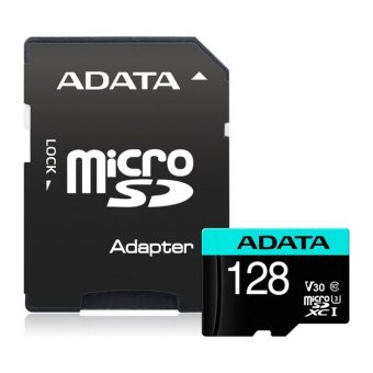 ADATA MicroSDXC 128GB UHS-I U3 + SD Adapter AUSDX128GUI3V30SA2-RA1