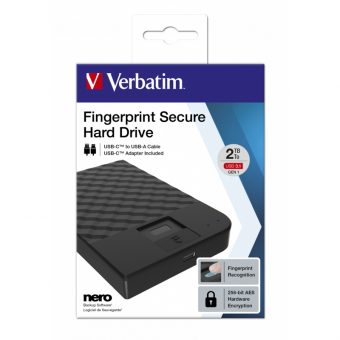 Verbatim Fingerprint Secure Portable Hard Drive 2TB USB 3.1 Black 53651 - Image 5