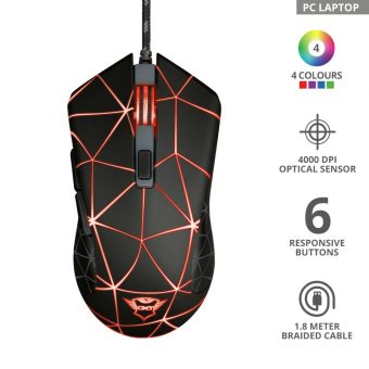Trust GXT 133 Locx Illuminated Gaming Wired Mouse Black 22988 - Image 2