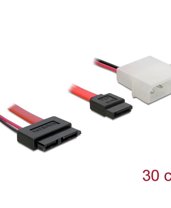 DeLock Cable Slim Sata Female - Sata 7-Pin + 2-Pin Power Male 0.3m 84390