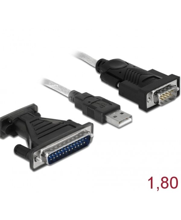 DeLock Adapter USB 2.0 Type-A Male - Serial DB9 RS232 Male + Adapter DB25 1.8m Black 61308