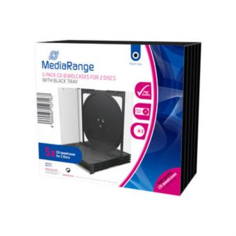 MediaRange CD Jewelcase for 2 Discs 10.4mm 5-Pack Transparent with Black Tray BOX31-2