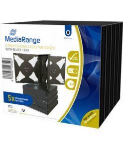 MediaRange CD Jewelcase for 4 Discs 22mm 5-Pack Transparent with Black Tray BOX34-4