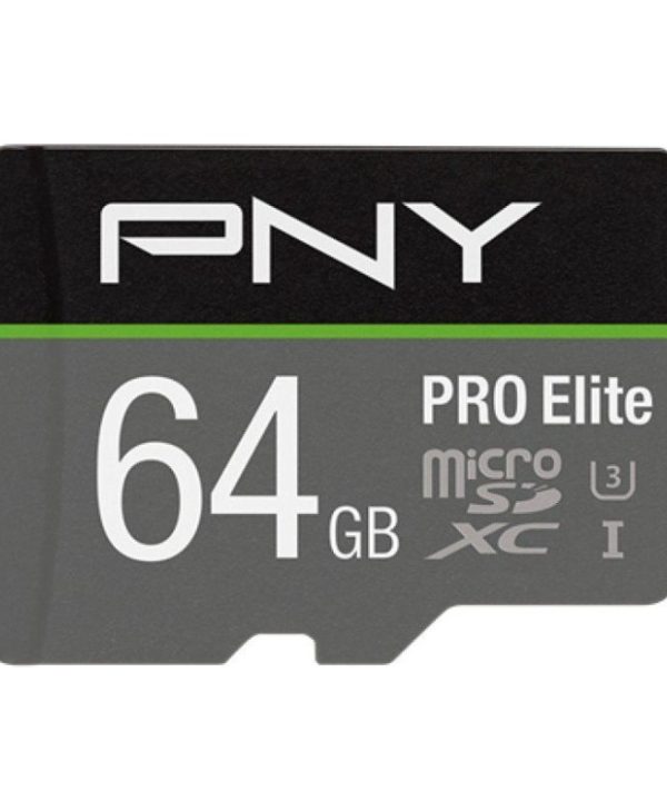 PNY Pro Elite R100 MicroSDXC 64GB UHS-I U3 A1 Class 10 + SD Adapter P-SDU64GV31100PRO-GE